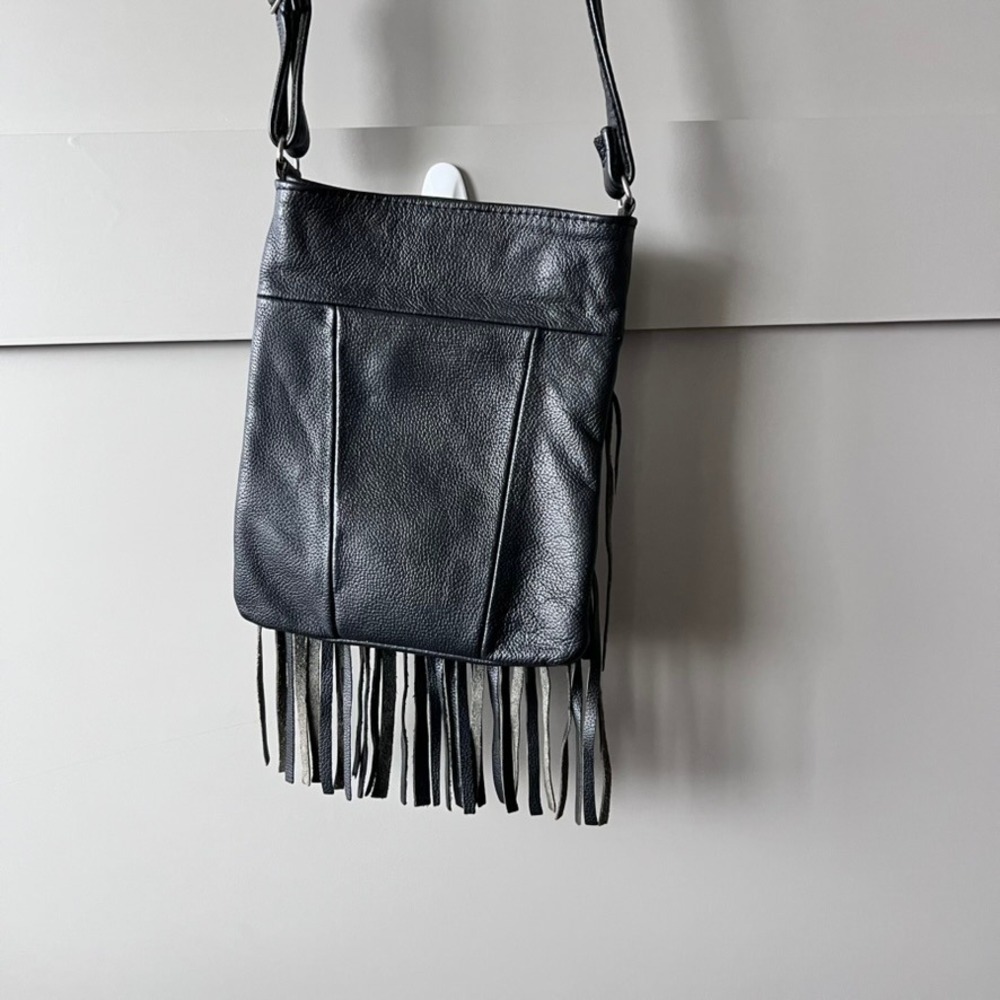 Fringe Crossbody Bag Women Small Black Leather Boho Western Festival Gothic - Picture 6 of 14